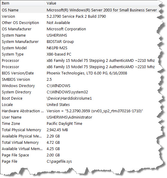 Summary Systems Informaiton